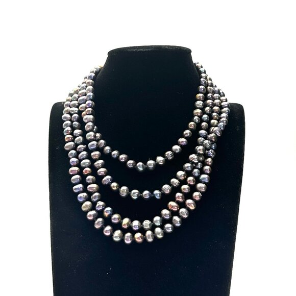 Vintage 66" Peacock Baroque Pearl Necklace — Hand-knotted, Lustrous & Fab — EUC - Picture 9 of 12